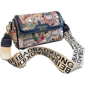 Resim Happychildhood Kadın Çapraz Çanta Küçük Ayı Desenli Kadın Omuz Çantası Orta Boy Kadın Günlük Mavi 