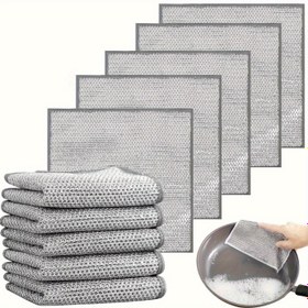 Resim 10 Çelik Tel Bulaşık Bezi, Metal Tel Ovma Bezi, Tencereyi Zarar Vermeyen Izgara, Mutfak Ocakları İçin Temizlik Bezi, Lekeleri Çıkarmak İçin Tencere Temizleme Bezi, Özel Amaçlı 