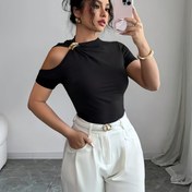 Resim Kadınlar İçin Slim Fit Kısa Kollu Ön Bağcıklı ve Metal Toka Detaylı Moda Üst 