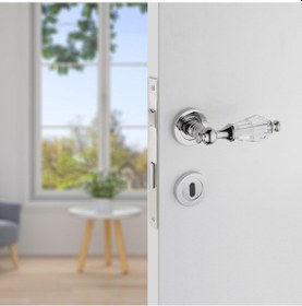 Resim Topkapı Kristal Cam Rozetli Krom Oda Kapı Kolu 1 Takım 