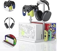 Resim Switch Game Holder with Controller Headphone Stand for Nintendo Switch & OLED, Dust Cover for Switch Game Console (Designed for Splatoon 3), Video Game Gifts, Gamer Accessories Storage Headset Holder 