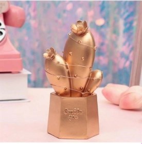 Resim Buffer Led Işıklı Sevimli Kaktüs Dekoratif Masa Lambası Mini Biblo Gece Lambası Gold Renk 