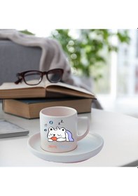 Resim Kişiye Özel Panda Tasarımlı Türk Kahve Fincanı Ve Altı Beyaz 