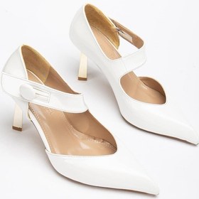 Resim Kadın Stiletto Beyaz Rugan Baretli İnce Topuklu-3640 Beyaz 