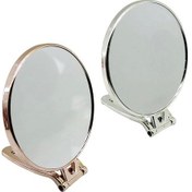Resim Yuvarlak 6 İnç Çap:15cm Makyaj Aynası Çift Taraflı Bronz - Gümüş Pls.çerçeve Katlanır Ayakl 