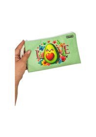 Resim Love Avokado Çiçekli Desenli Kalem Kutusu Yıkanabilir Bez Kalemlik 