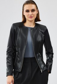 Resim Irina Kadın Siyah Deri Ceket - Siyah / 