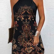 Resim Kadınların Çiçek Desenli Halter Yaka Peplum Elbisesi, Polyester ve Spandex Örgü Kumaş, %95 Polyester %5 Elastan, Bahar/Yaz Tatil Stili, 180g/m² - Yetişkinler için İdeal Günlük Giyim 