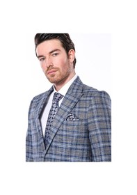 Resim Wessi Ekose Slim Fit Tek Düğme Lacivert Erkek Ceket 001 