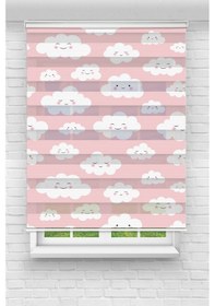 Resim Perdecizade Enxboy Pembe Bulutlu Dijital Baskılı Zebra Perde-cocuk Odası-stor Perde Renkli 