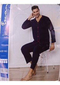 Resim Sude Ercan Erkek Önden Düğmeli Uzun Kol İnce Pijama Takımı A301-843 - 1 Adet Lacivert 