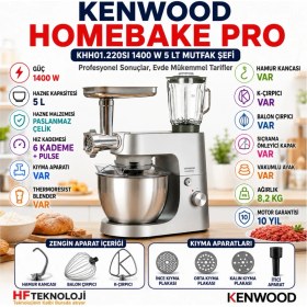 Resim Kenwood Kıyma Makinesi ve Cam Blenderı ile Homebake Pro KHH01.220SI 1400 W 5 Lt Mutfak Şefi 