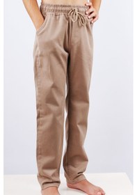 Resim Çocuk Unisex Okul Pantolonu Beli Lastikli Taba 