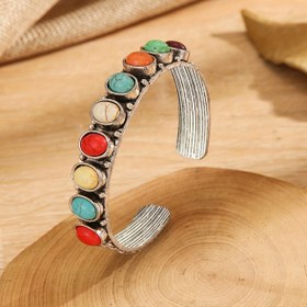 Resim Boho Tarzı Renkli Turkuaz Kolluklu Bilezik Vintage Tarzı El Takıları 