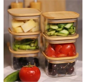 Resim AtbyhomeDuo 400ML 6'lı Bambu Vakumlu Kapaklı Cam Kahvaltılık Seti 