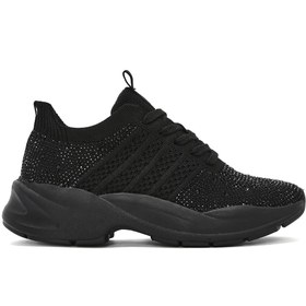 Resim Derimod Zero Kadın Siyah Bağcıklı Taşlı Kumaş Sneaker 25SFD43156F 