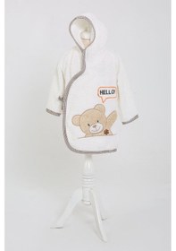 Resim %100 Pamuk Kapüşonlu Bebek Çocuk Bornoz Havlu Krem 2 Yaş 