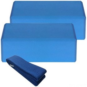 Resim Geeroyoo Mavi Eva Yoga Blokları 2 Adet + Pamuklu Gerdirici Kayış Seti - Denge, Esneklik Ve Antrenman İçin 