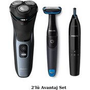 Resim Philips S3133 Islak/kuru Sinek Kaydı Tıraş Şarjlı - Banyo Vücut Bakım - Kulak-burun Tüy Kesme Makinesi Set 2 Saat 