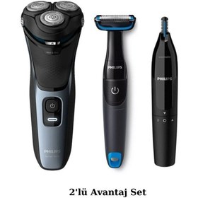 Resim Philips S3133 Islak/kuru Sinek Kaydı Tıraş Şarjlı - Banyo Vücut Bakım - Kulak-burun Tüy Kesme Makinesi Set 2 Saat 