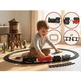 Resim 12 Parça Pilli Tren Seti Işıklı Ve Duman Çıkaran Modüler Ray Sistemli Kırmızı Tren Yeşil Vagon 