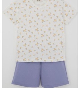 Resim Breeze Kız Çocuk Şortlu Pijama Takımı Çiçek Desenli 4-8 Yaş, Beyaz 