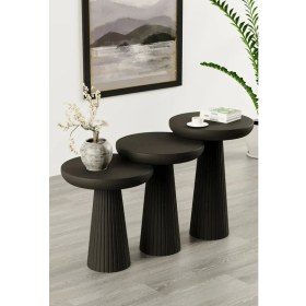 Resim Wooden Siyah Ahşap 3lü Set Fitilli Mantar Yan Sehpa Modern Siyah Renk Fiskos 