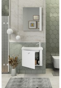 Resim Biani Maxila 60 cm Banyo Dolabı,Seramik Lavabolu, Aynalı,Lavabo Dahil,Mdf,Beyaz 
