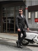 Resim ELEVLİ ERKEK TRENÇKOT SİYAH 