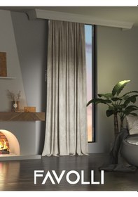 Resim Kadife Dokulu Keten Rengi Ada Fon Perde Ekstrafor Büzgülü Dream Series Keten 