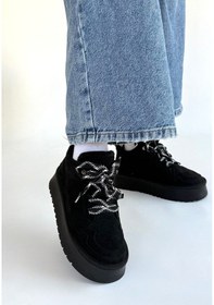 Resim Muden Siyah Süet Bağcıklı Bot Göründüğü Gibi 