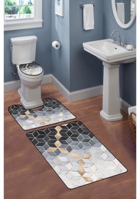 Resim Modern Desenli Dijital Baskı 3 Lü Banyo Paspas Takımı Yıkanabilir Kaymaz Tabanlı Klozet Takımı Klz0061 Renkli 