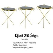 Resim Zigon Brc Küpe Model Sehpa Metal Bakır Roza Renk Ayak Kırılmaz Cam Tabla El Yapım 