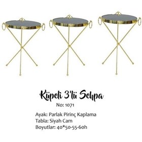 Resim Zigon Brc Küpe Model Sehpa Metal Bakır Roza Renk Ayak Kırılmaz Cam Tabla El Yapım 