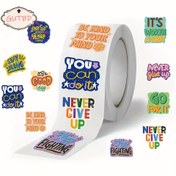 Resim 500 adet GUTBD Karikatür Temalı İlham Verici Alıntılar Sticker Rulo, İngilizce Kendinden Yapışkanlı Vinil Decal, Cam Yüzeyleri için Yeniden Kullanılabilir ve Dayanıklı 