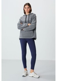 Resim Tommy Life Gri Melanj Kalın Yumuşak Dokulu Kapüşonlu Oversize Nakışlı Polar Kadın Sweatshirt - 97292 Gri Melanj 