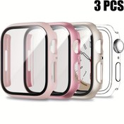Resim Erkekler ve kadınlar için 3 adet Apple Temperli Cam ve Yağ Püskürtücü Kılıf Seti, PC+ Temperli Cam Entegre Kabuk, Düşmeye Karşı ve Modaya Uygun Koruyucu Kılıf, Apple Watch Bantları 38/40/41/42/44/45/46/49mm ile Uyumlu, Apple Watch Serisi Ultra/SE/10/9/8/7/6/5/4/3/2/1 ile Uyumlu, Akıllı Saat Aksesuarları 