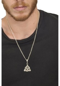 Resim Erkek Antik Gümüş Kaplama Triquetra Simge Uçlu Kolye Gümüş 