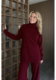Resim Laluvia Bordo Boğazlı Fitilli Triko Takım - 4671 Bordo 