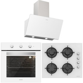 Resim Silverline BO6503W01 - CS5349W01 - 3457 Soho 60 Beyaz Cam Ankastre Set 