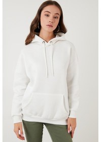 Resim Lela Regular Fit Pamuklu Kapüşonlu Yaka Şardonlu Kışlık 2'Li Paket Bayan Sweat 5863854S2 Gri Melanj-Ekru 