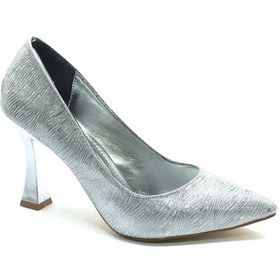 Resim Seribo Desen Detaylı Stiletto Kadın Topuklu Ayakkabı GÜMÜŞ 