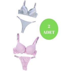Resim Tılsım Lingerie Murays Kadın 2 Li Taşlı Sütyen Takım Gri/pembe 