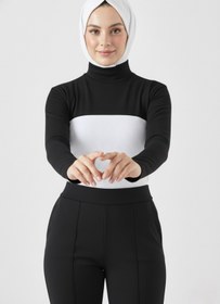 Resim LA SEFA Dik Yaka Boyunluklu Kolluk Siyah Uzun Kollu Boyunluk Tesettür Boyunluk Balıkçı Yaka Bodysuit 
