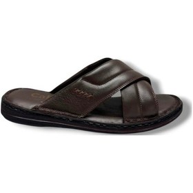 Resim Cakgo 170-26 Hakiki Deri Ultra Soft Çapraz Bant Anatomik Erkek Terlik 40-47 Kahverengi 