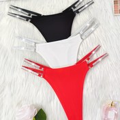 Resim 3 Adet Glitter Bant Kesikli Tanga, Seksi Rahat Düşük Bel İç Çamaşırı, Kadınlar İç Giyim & İç Çamaşırı 