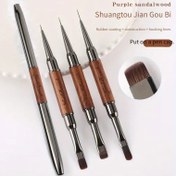 Resim Şık Sandal Ağacı Çift Uçlu Tırnak Sanatı Fırçaları - Hassas Detaylandırma ve Şekillendirme, Alkol İçermeyen, Ahşap Sap, Manikür ve Pedikür için, Tırnak Sanatı Aksesuarları 