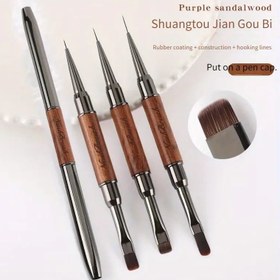 Resim Şık Sandal Ağacı Çift Uçlu Tırnak Sanatı Fırçaları - Hassas Detaylandırma ve Şekillendirme, Alkol İçermeyen, Ahşap Sap, Manikür ve Pedikür için, Tırnak Sanatı Aksesuarları 