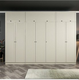 Resim Kale 7 Mebran Panjur Kapaklı 2 Çekmeceli Dolap Ve Yüklük Kumtaşı 255cm Bej 