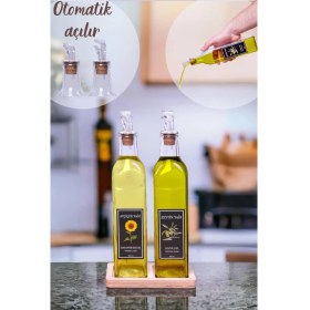 Resim Iki Adet Otomatik Açılan Kapaklı Yağdanlık, Ahşap Stantlı, Beyaz Renk 